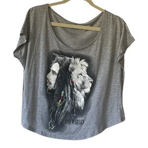 Zion Rootswear Bob Marley Lion slouchy scoop neck tee with high low hem XL